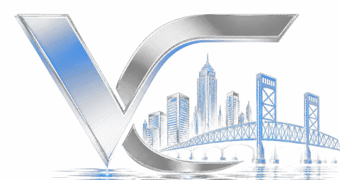 Venture Coast Marketing, Inc. logo: a stylised VC monogram over the Jacksonville skyline